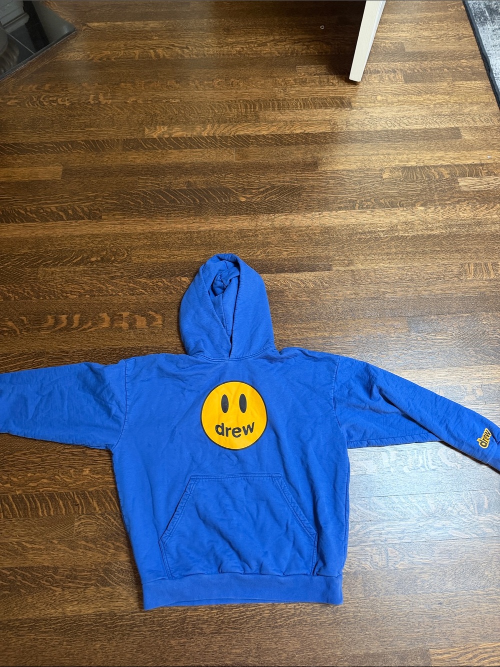 drew house Royal Blue Hoodie with Yellow Smiley Logo